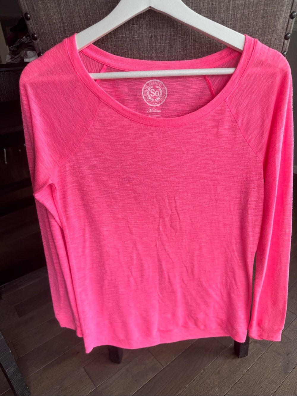 SO Women's Long-Sleeve Scoop Neck Top - Hot Pink